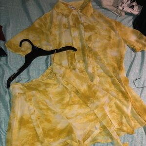 Fashion Nova Yellow Tie-Dye Sheer Top